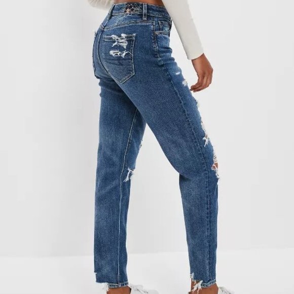 American Eagle Strigid Ripped Mom Jean Women's 6 Tall - Picture 2 of 11